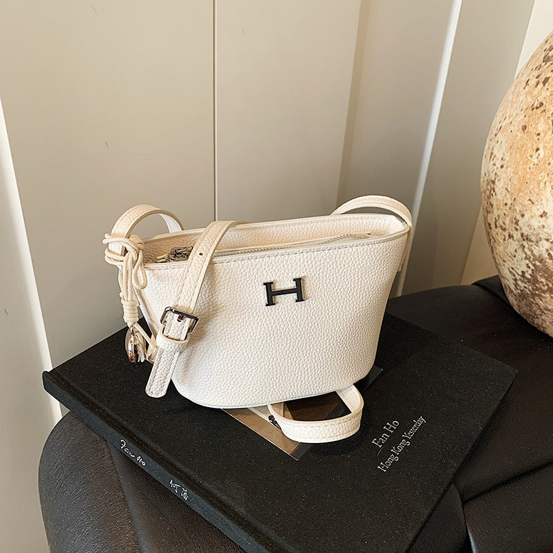 2025 new thorn tide women's bag bucket bag fashion oblique span bag camera bag double zipper simple shoulder bag trend