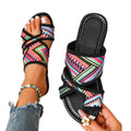 Export cross-border large size rongxu ethnic style sandals women's abstract summer new style flat bottom printed toe wholesale