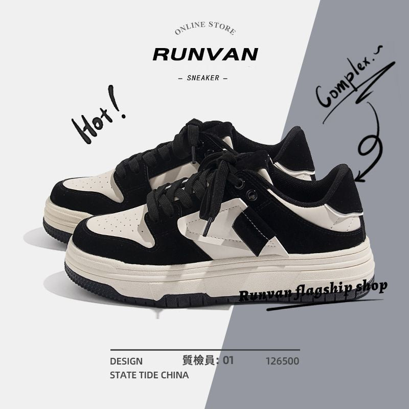 Winter sneakers for men casual trendy shoes trendy brand black and white panda niche stylesense of design skateboard shoes ultra-light thick sole dunk