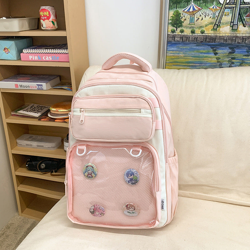 2025new arrivaldetachable pencil case school bag transparent flap pocket pantscute pain bag casualpure color female student backpack