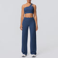 Cloud-feel casual one-shoulder racerback high-waisted butt-lifting straight-leg wide-leg activewear yoga set for women - perfect for outdoor running and fitness