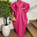 export women's stand collar lantern sleeve maxi dress with ruched waist, african party loose robe, bubu dress