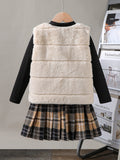 new summer cross-border fashion girls' fuzzy vest + knitted top + a-line skirt three-piece set