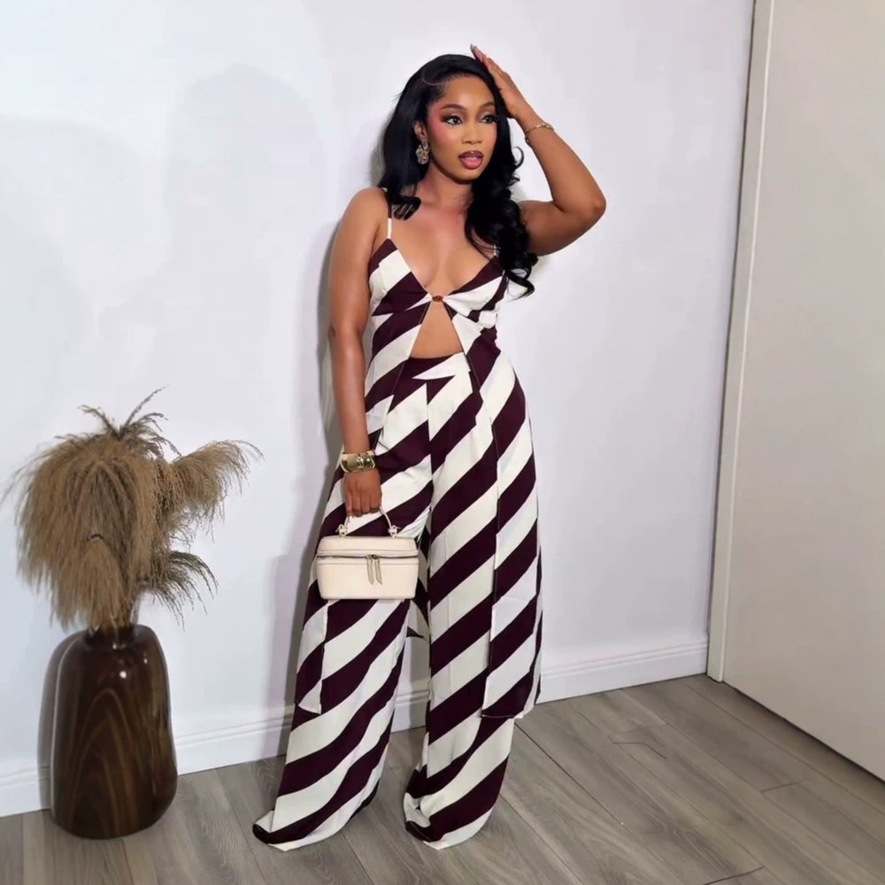European and american cross-border women's fashion:  summer new collection - striped longline cami top and high-waisted pants casual set