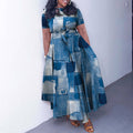 summer new fashion cross-border  elegant women's tie-up printed plus size european and american style dress