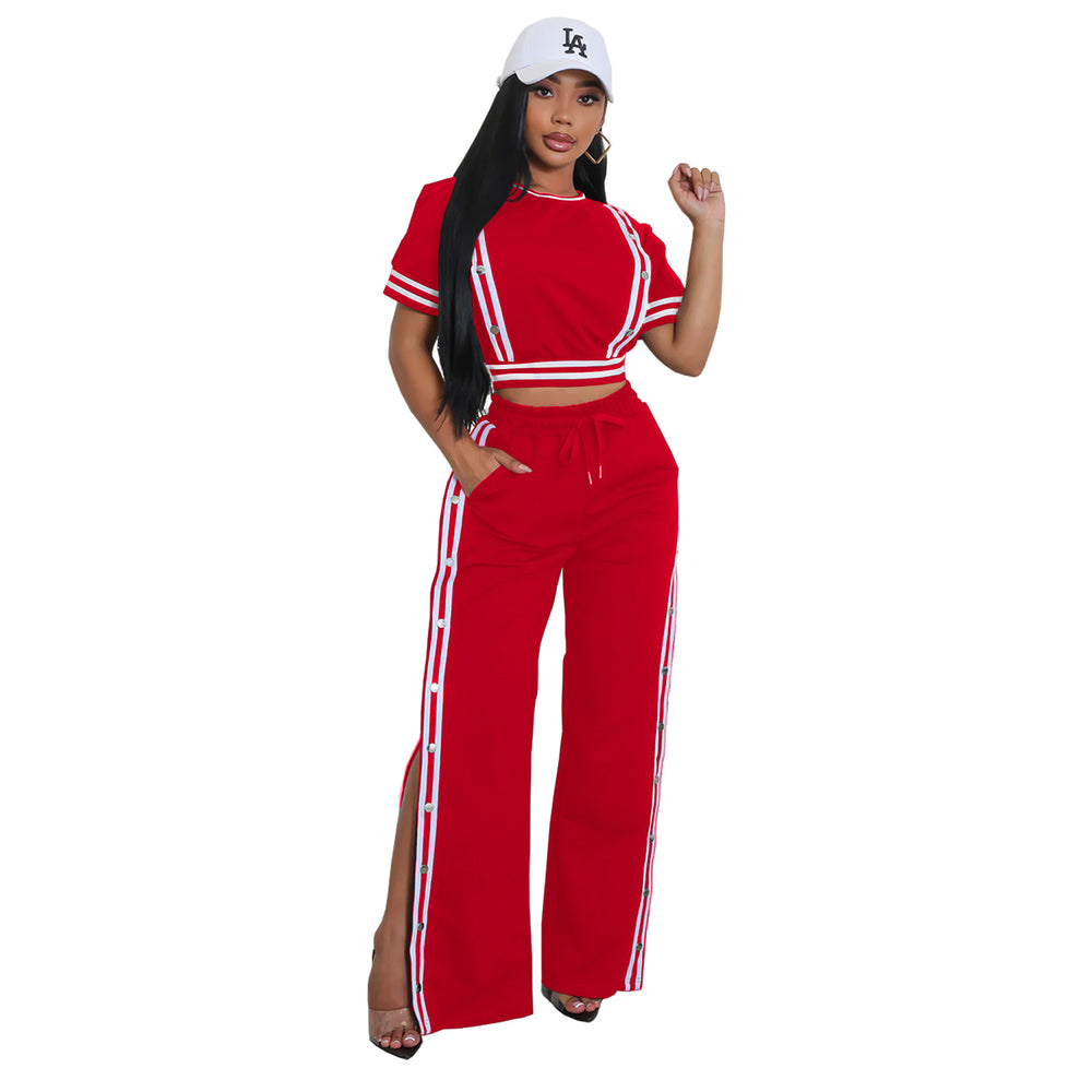 C7255 cross-border   fashion women's wide-leg loose casual pants two-piece set