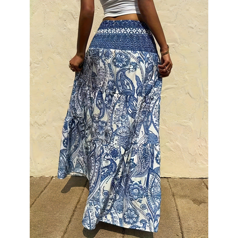 listing: new  women's elegant vacation-style beach print midi skirt