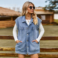 Fashion cross-border women's clothing  new independent station stylishflap pocket pantscasual washed denim vest waistcoat tops