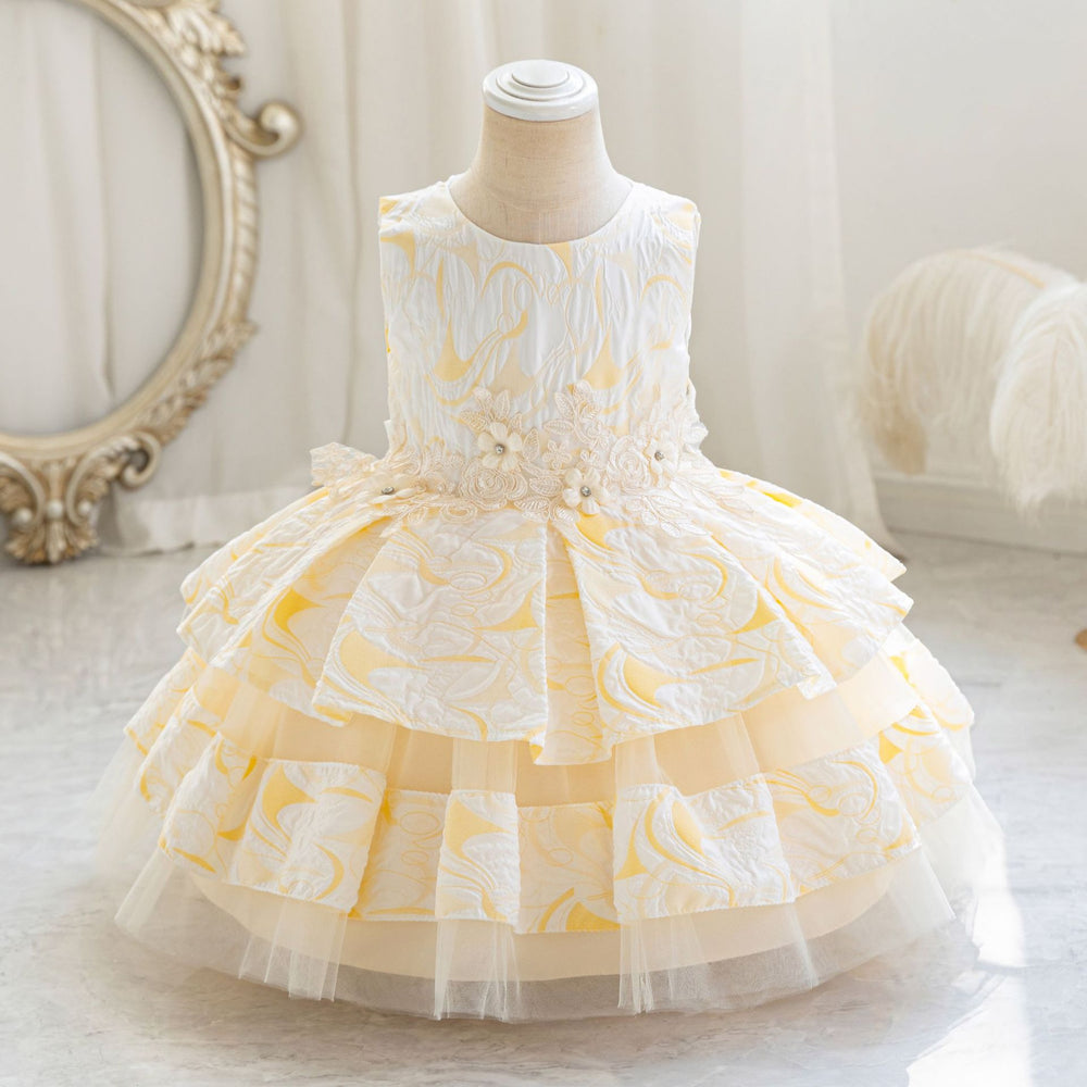 Wholesale children's dresses for export: lace floral tiered princess dress, baby girl's first birthday dress, evening gown