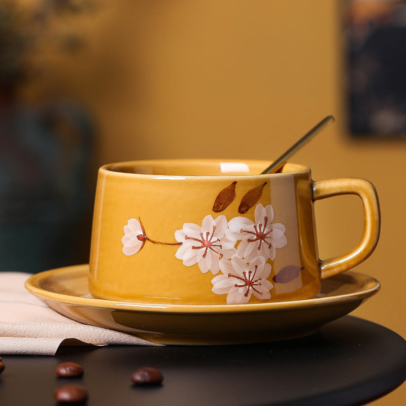 Nordic retro underglaze ceramic coffee cup exquisite afternoon tea milk gift cup and saucer set mug