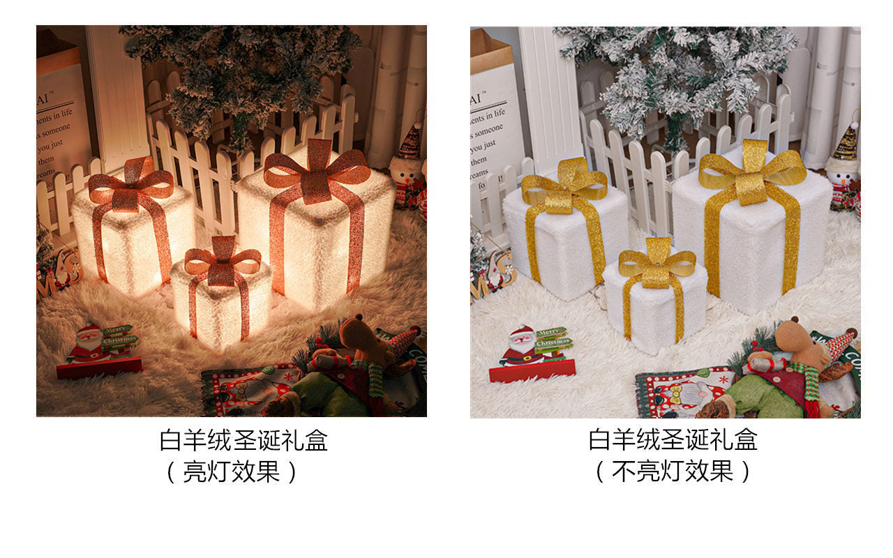 Popular Christmas gift box three-piece Christmas light decoration ambient light ins wind indoor and outdoor flashing ornament