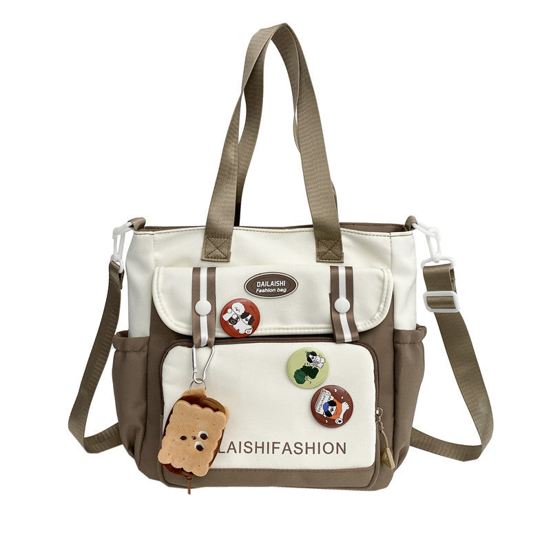 New large-capacity contrasting color handbag female cute girl shoulder messenger bag college student class tutoring bag