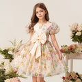 Wholesale girls' printed floral princess dress - holiday style, bubble sleeves, summer dress for little girls