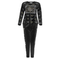 new winter collection: african-inspired hotfix rhinestone & beaded letter long sleeve tee + pencil pants fashion casual two-piece set
