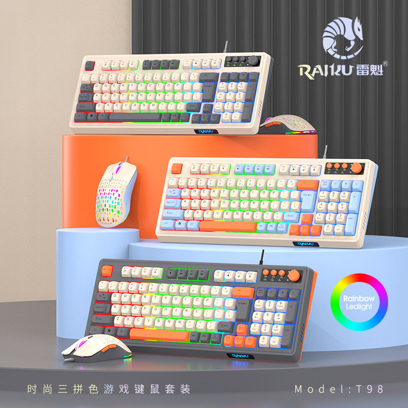Leikui t98 wired membrane knob keyboard three color matching luminous mechanical feel desktop computer office game set
