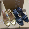 Za women's shoes 2024 summer new arrivals: women's high heels, open back, open toe, gold ankle strap, stiletto heel, back strap sandals