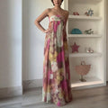 women's summer dress - european and american export fashion, trendy vacation style printed bandeau backless dress