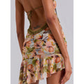 y2k cutout sexy print spaghetti strap mini dress backless sleeveless bodycon women's beach dress