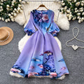 French romantic floral print dress - women's spring long sleeve slim fit a-line maxi dress - elegant, chic, and youthful