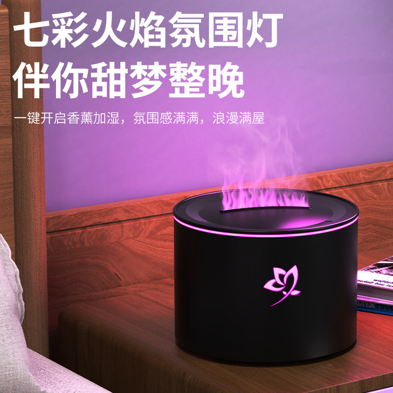 New arrival colorful aromatherapy machine desktop diffuser flame humidifier for home silent artificial flame aromatherapy machine heavy fog