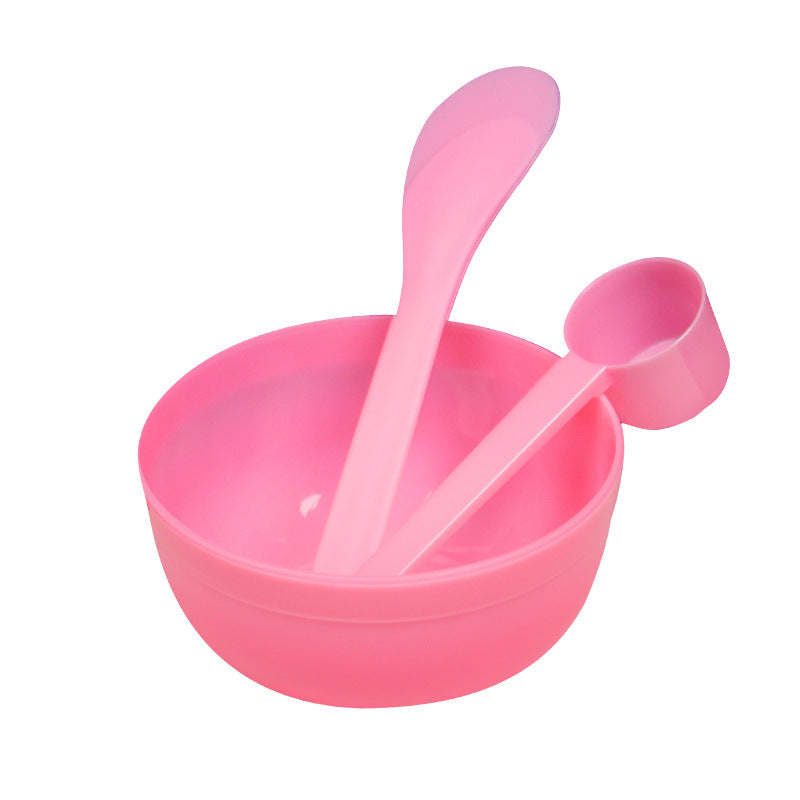 Individually packaged beauty mask bowl set - 3-piece spa tool kit: plastic bowl, mixing spatula, and measuring spoon with graduated markings