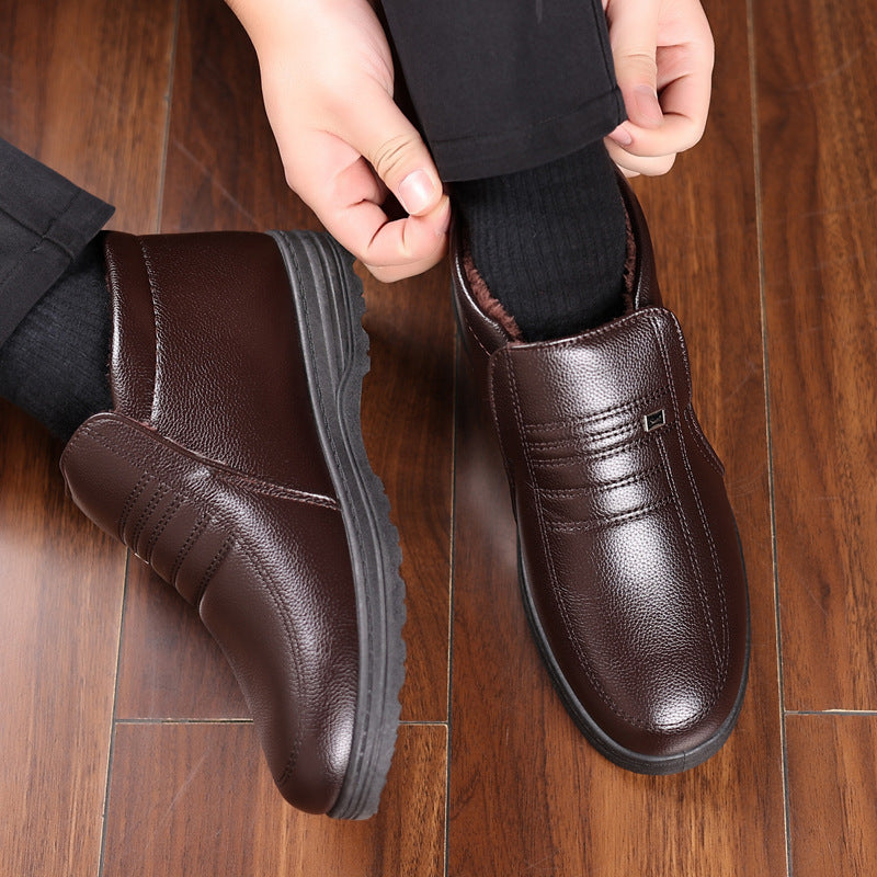 Men's winter warm cotton shoes - fleece lined, non-slip, casual high-top cotton shoes for men, elderly cotton shoes, men's leather cotton shoes for seniors
