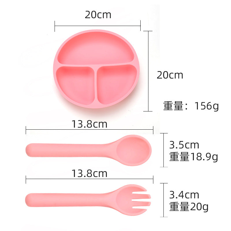Food grade silicone infant plate fork spoon complementary food tableware preschool children eating silicone tableware set custom