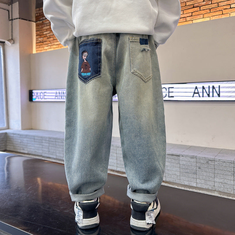 Boys' jeans - spring/autumn  new collection - mid-to-large size - spring pants - korean style casual loose fit long pants - trendy