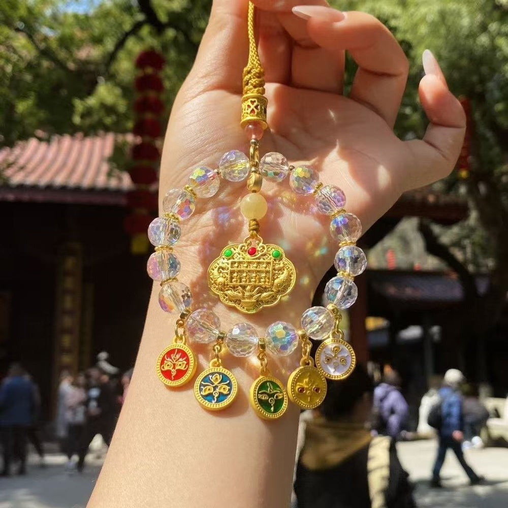 Lingyin same style five-way god of wealth car pendant colorful crystal safe abacus lock lucky bag high-end car decoration chinese style
