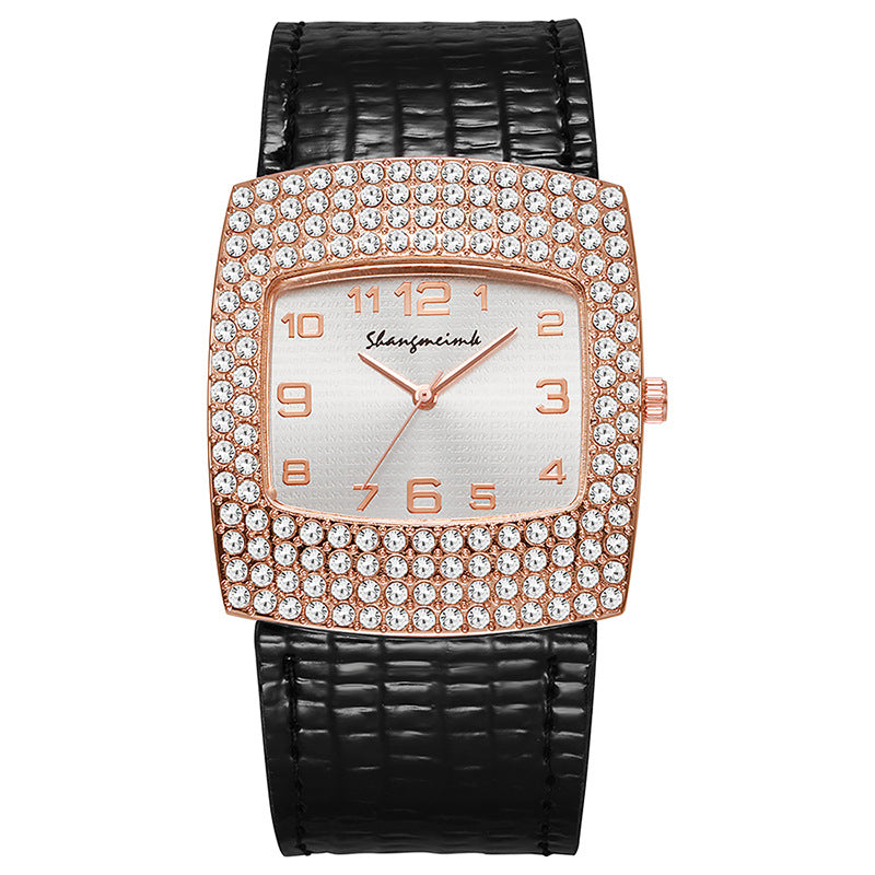 e-commerce hot-selling snake-embossed leather belt diamond-studded women's watch, square full diamond quartz watch, ladies' watch manufacturer wholesale