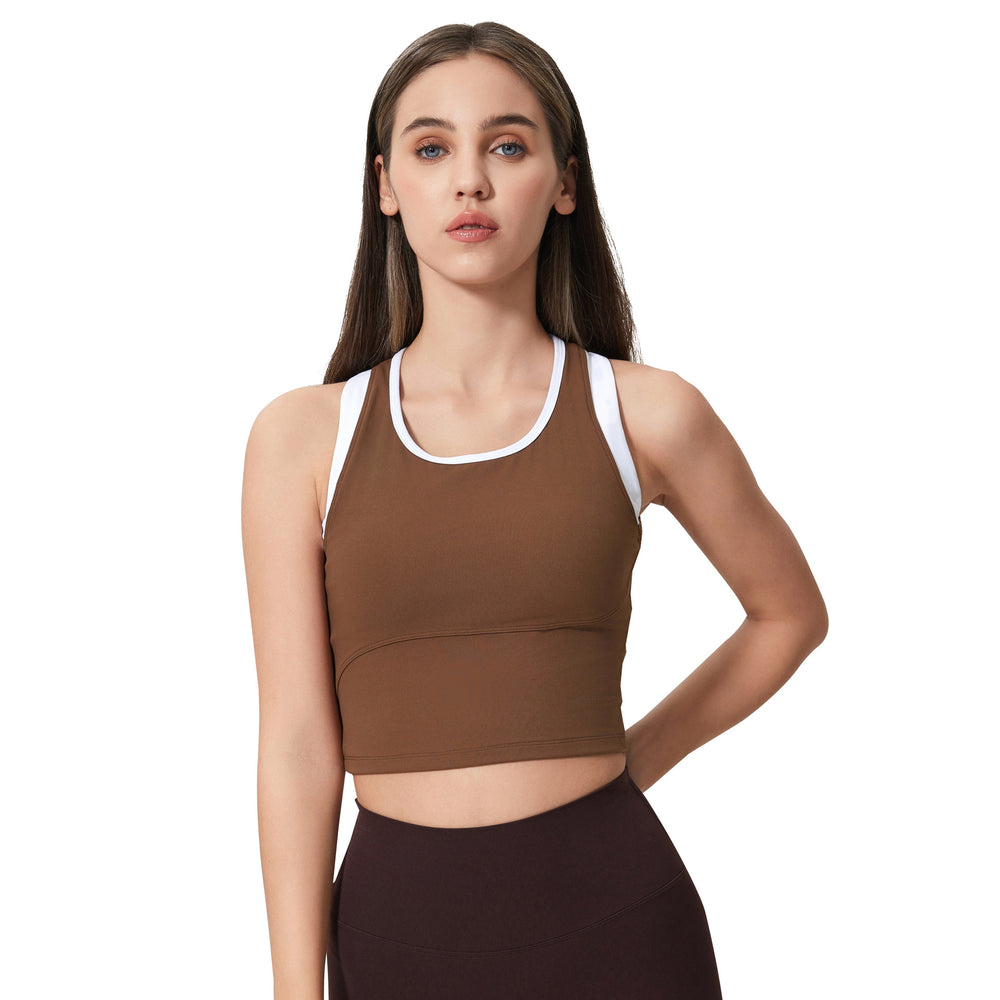 Contrast color racerback yoga tank top - women's shockproof, anti-sag, high-impact, push-up sleeveless sports fitness top d25055