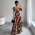 new fashion european and american style printed pleated maxi dress