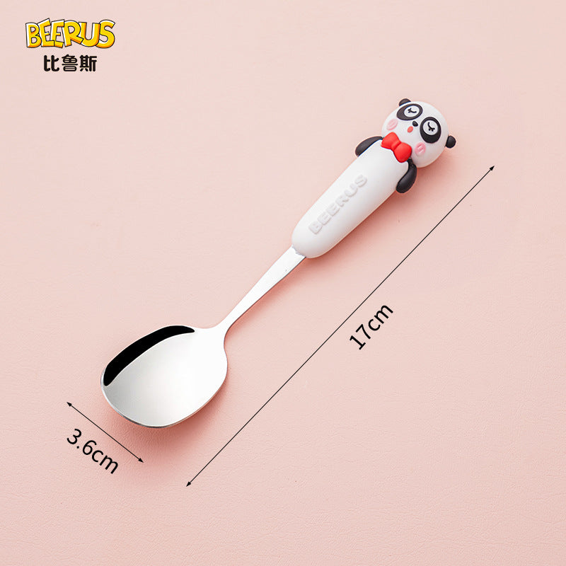 High-quality, adorable cartoon children's cutlery set featuring a cute bear design. includes a fork, spoon, and is perfect for school lunches. made of durable silicone, these portable forks and spoons are available for wholesale