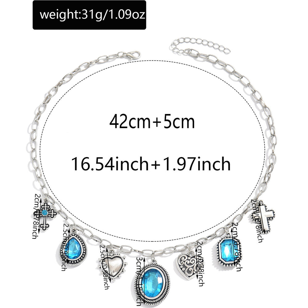 Wholesale blue gemstone necklace - european & american cross-border, light luxury, high-end, baroque heart, teardrop, and cross pendant necklace for women