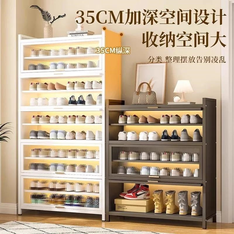 Thickened carbon steel shoe cabinet home floor-standing flip shoe rack multi-layer for home door entrance entrance large-capacity storage