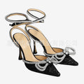 European and american high heels 2026 new bowknot women's shoes rhinestone pointed toe pumps strappy stiletto ultra high heels