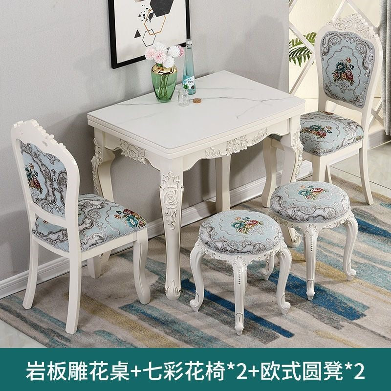 Dining table for home, small apartments, minimalist modern glass and solid wood folding rectangular dining table, european style dining table and chair set