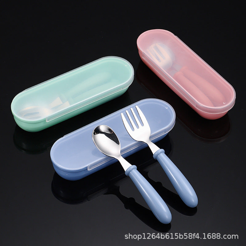 Cross-border 304 stainless steel children's tableware spoon fork box three-piece set baby tableware maternal and infant gifts fork and spoon
