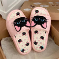 Trendy cute & cool little black cat slippers - women's summer outdoor wear, unique soft sole, non-slip indoor bedroom flip-flops