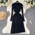Vintage chic french tea dress: drawstring tie, unique design, slim waist, fishtail knit dress for women