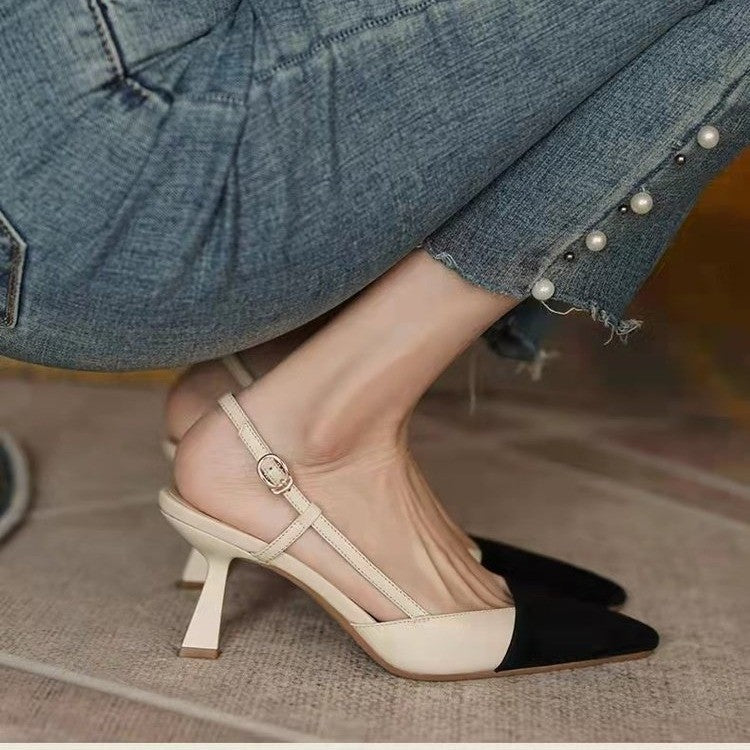 Frenchniche style toe sandals for women 2025 summer new arrival pointed toe one-piece buckle color matching thin heel shallow mouth high heels