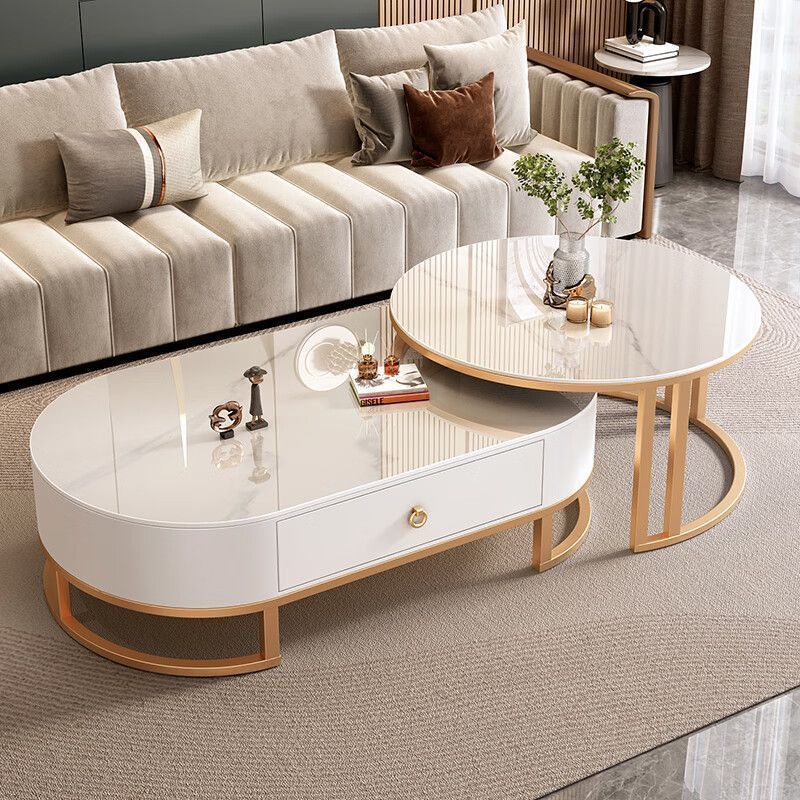 Slate oval coffee table for home living roomaccessible luxury modern casual small apartment tea table 2025new arrival combination