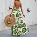 European and american cross-border foreign trade short-sleeved wholesale new printed suspender long skirt vacation style backless