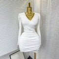 Exportelegantv neck velvet long sleevesdress women's spring & fallelegant cross waist elastic slimming look hip-covering short skirt