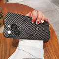 Suitable for iphone16pro carbon fiber pattern lens film mobile phone case apple 15pc magnetic magsafe hard case