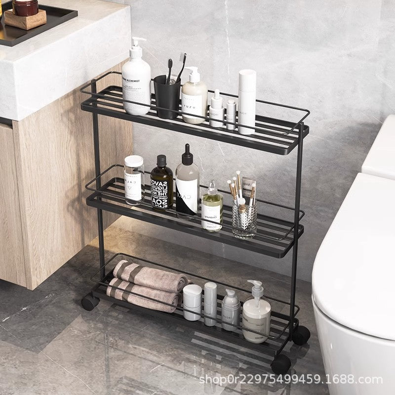 Wheeled bathroom rack floor-to-ceiling waterproof living room bedroom kitchen multi-functional ultra-narrow angle wrought iron installation-free storage