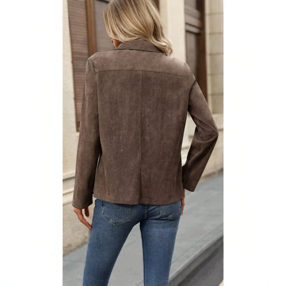 new cross-border fashion casual faux suede comfortable fabric turn-down collar long sleeve cropped top jacket women's clothing