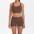 Fashion cross-border nude brushed cross back bra casual sports hip lifting shorts fitness yoga wear two-piece set