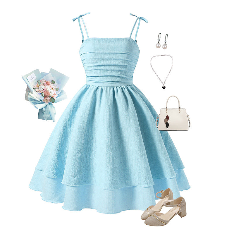 girls' princess dress, foreign trade children's clothing,  summer new european and american style, big and medium girls' bowknot suspender dress