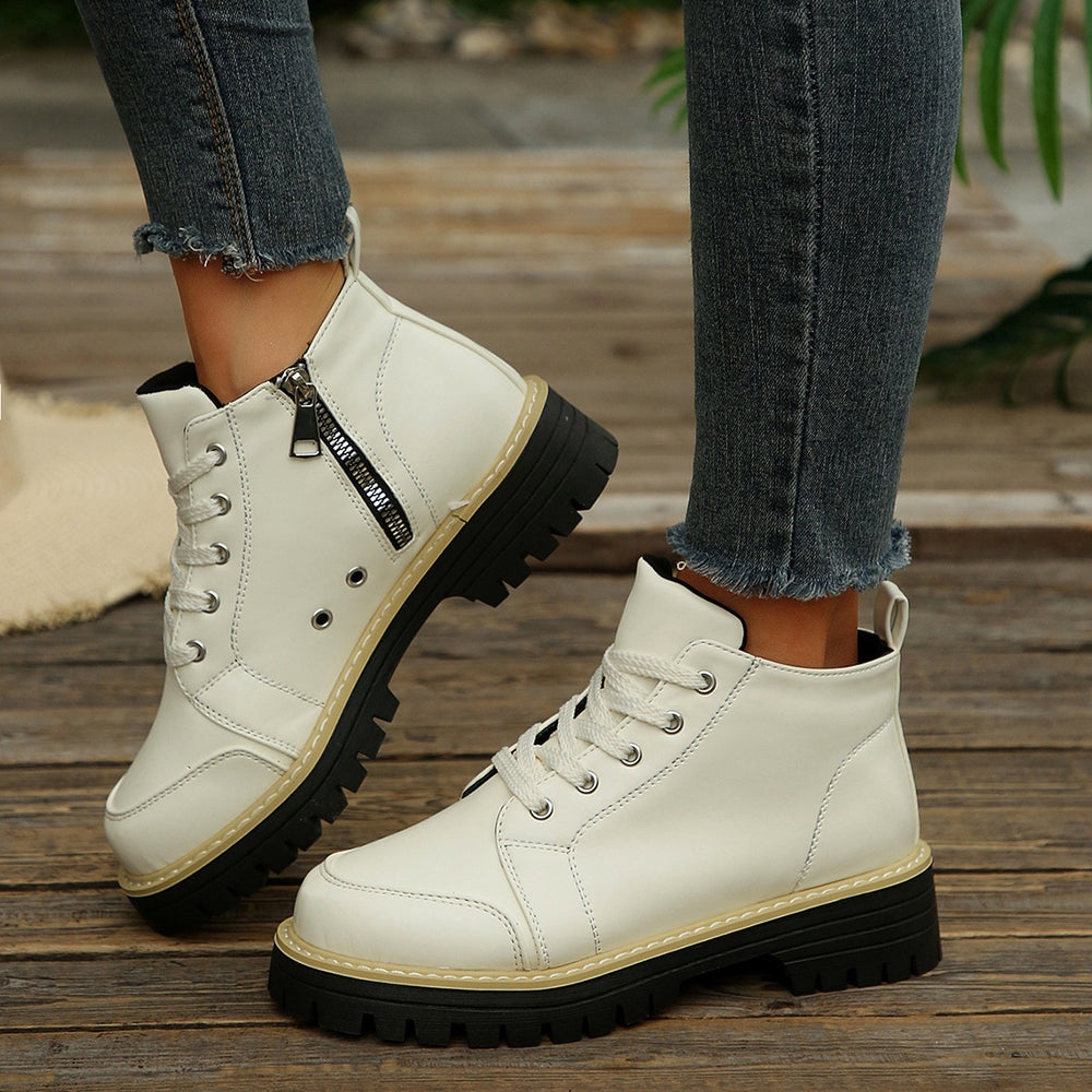 Exportplus sizenew arrival side zipper martin short boots women's tie backthick sole british style workwear boots trendy women's boots wholesale